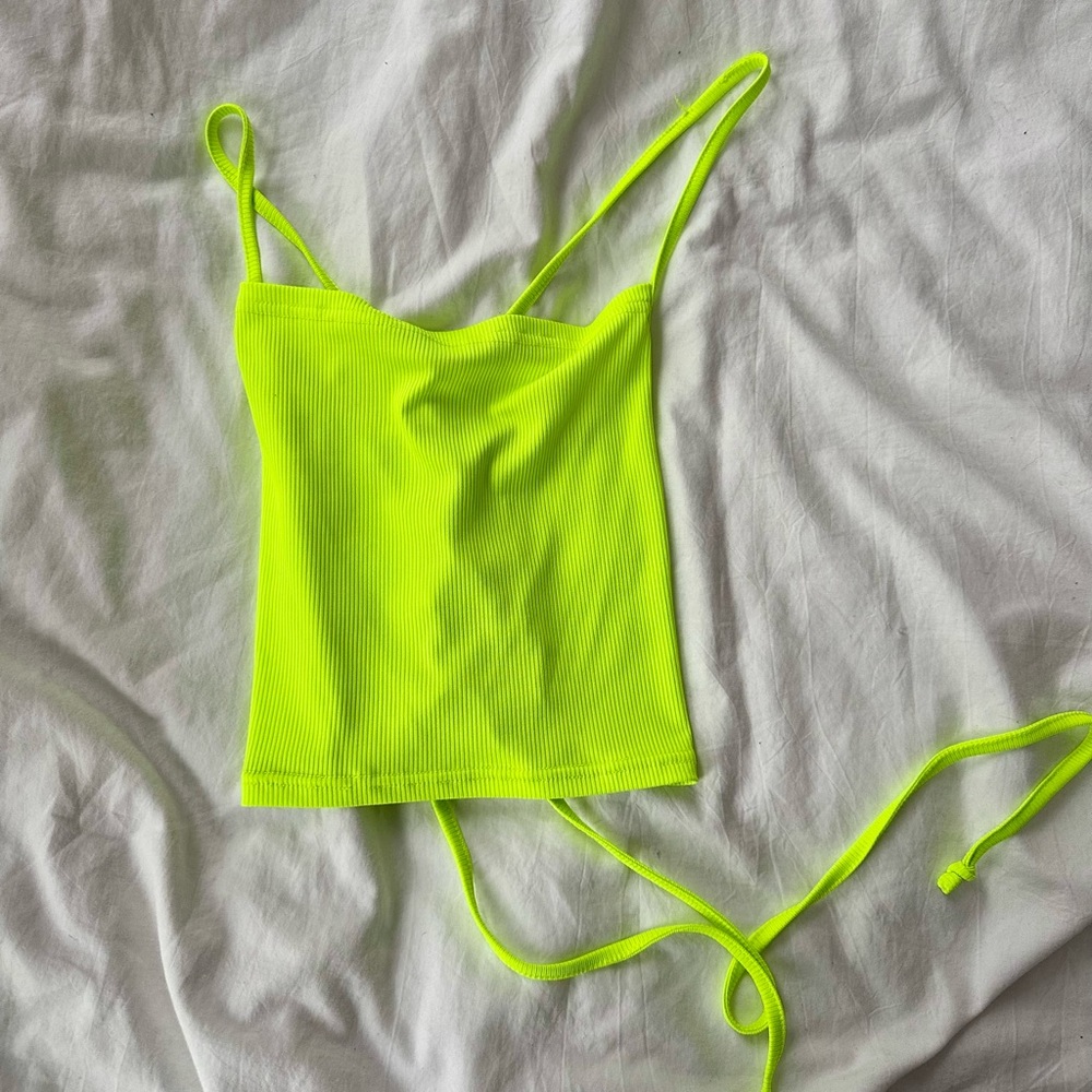 SHEIN Lace Up Crop Top ~ Neon Green M